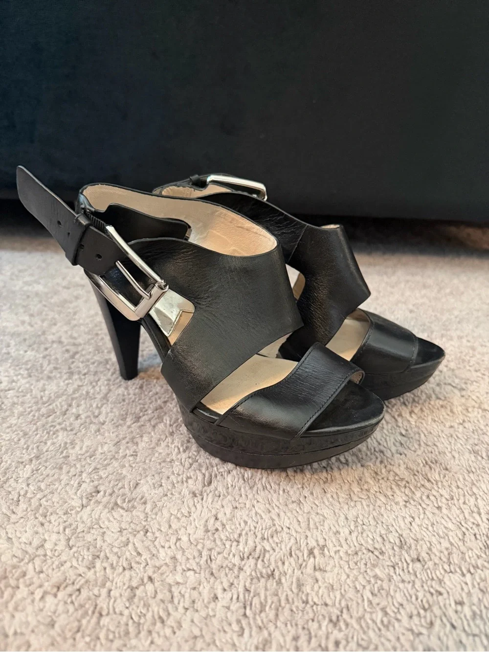 Michael Kors Black Leather Platform Heels | Size 5